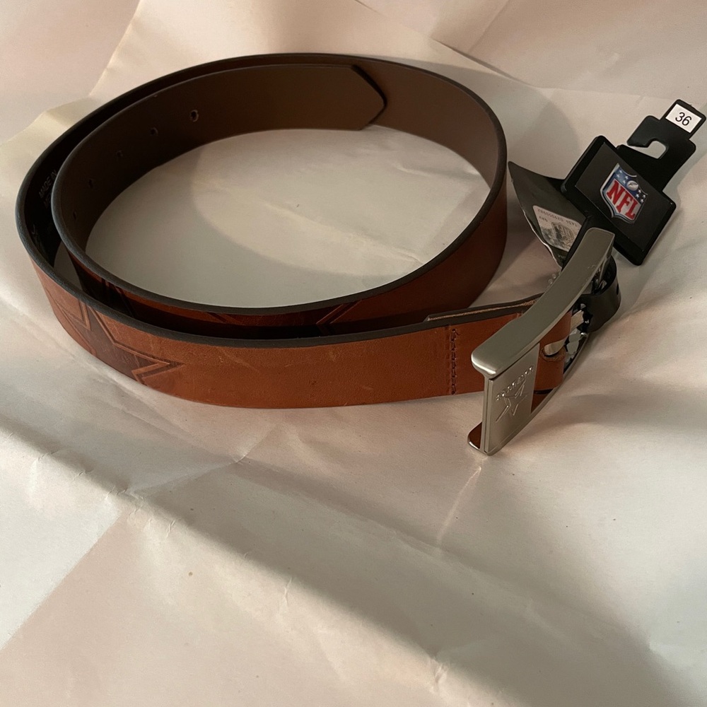 NFL Brown Leather Belt with Silver Buckle Dallas Cowboys